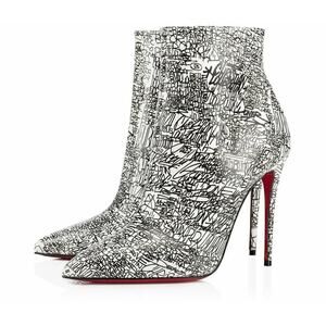 Christian Louboutin So Kate Booty White Graffiti Patent Heels Ankle Boots 39.5